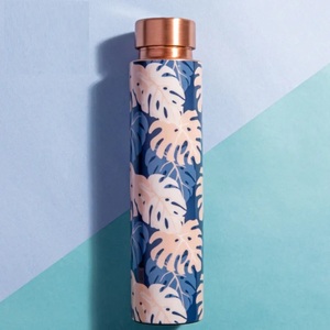Floral Design <b>Metal</b> <b>Water</b> <b>Bottle</b> with Copper Lid Portable Travel Flask - Product Image 1