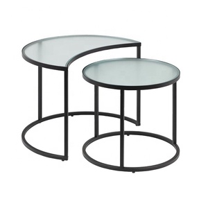 Table basse design attrayante forme carrée dessus en verre accessoires de meubles de chambre canapé Table basse en métal enduit de poudre blanche - Product Image 6