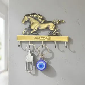 Premium-quality Brass Key Holder Hooks Metal Hanging Key Holder for Wall Decoration Gold Color horse style Designed <b>Vintage</b> look - Product Image 3