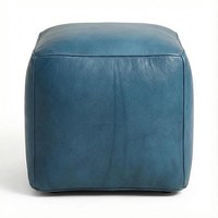 Pouf cube portable en cuir bleu sarcelle de qualité supérieure, siège de sol moelleux, repose-pieds décoratif pour chambre, salon et salle de séjour