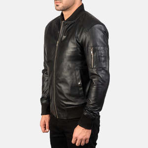 Chaqueta Bomber de Cuero Negra para Hombre Bomia Ma-1, Cierre de Cremallera, Transpirable, Estilo Vintage, Corte Regular, Casual, para Otoño - Product Image 2
