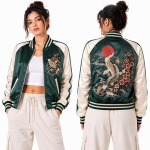 Chaqueta Corta de Satén para Mujer con Diseño de Jardín y Cuello Acanalado, Marca Privada, Venta al Por Mayor, Fabricante de Ropa con Logotipo Personalizado OEM - Product Image 5