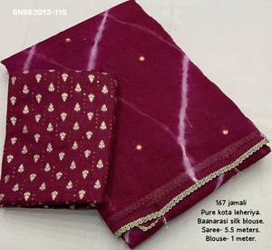 Sari de Seda Banarasi de Buena Calidad, Puro Kota con Tie-Dye Leheriya y Aari-Gota Butti en Toda la Prenda y Borde de Encaje - Exportador Indio - Product Image 2