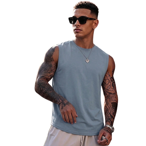 Camiseta sin mangas azul para hombre, estilo casual, cuello redondo, corte regular, para verano, gimnasio, entrenamiento, ropa deportiva, venta al por mayor - Product Image 3