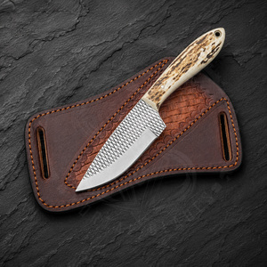Couteau de cowboy artisanal en acier raspé, manche en corne de taureau, lame fixe, étui en cuir, utilitaire, personnalisable, OEM, DIY, EDC - Product Image 3