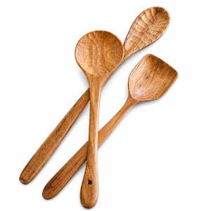Ensemble de cuillères de cuisine en bois naturel, écologiques, faites à la main, résistantes à la chaleur, ustensiles de cuisine artisanaux de qualité supérieure pour poêles antiadhésives - Product Image 1