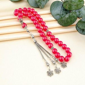 Chapelet de prière islamique écologique fait main, thème religieux personnalisable, perles Tasbih en résine jaune ambre et métal argenté - Product Image 1