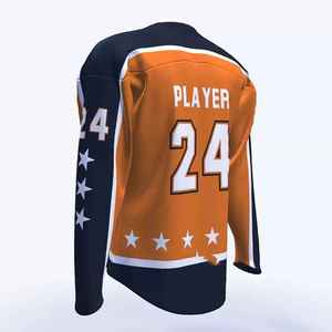 Camiseta de hockey sobre hielo de manga larga, tela deportiva con control de humedad, logotipo personalizado, ropa de equipo, en venta. - Product Image 3