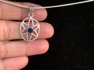 German <b>Silver</b> Necklace Blue glass Gemstone Bezel Round Themed Charm For Everyday Wear Unisex Wololesale Top Quality - Product Image 1