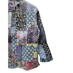 Veste matelassée Kantha unisexe faite à la main, coton biologique indien, style bohème, patchwork, respirante, tissée, réversible, écologique - Product Image 3