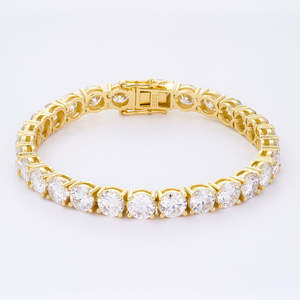 กำไลข้อมือโมอิสซาไนต์ทรงกลมเงินแท้ 925 ชุบทอง ประดับเพชรโมอิสซาไนต์ สไตล์ฮิปฮอป เครื่องประดับแฟชั่น - Product Image 1