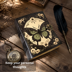 Butterfly Moon Handmade <b>Leather</b> <b>Diary</b> | Hardcover Journal with Antique Lock & Deckle Edge Pages | Celestial Gothic Notebook Gift - Product Image 3