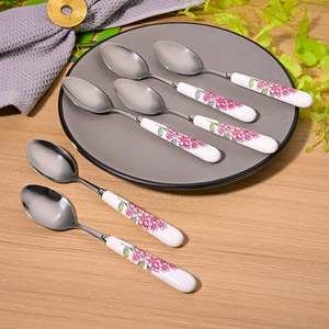 ชุดช้อนเซรามิกด้ามยาว Lilac Grace สำหรับเสิร์ฟอาหารค่ำ ของหวาน และชา จำนวน 6 ชิ้น เหมาะสำหรับโรงแรม - Product Image 5