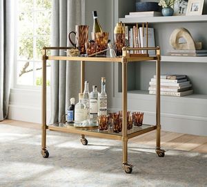 Modern Gold Iron <b>Serving</b> <b>Trolley</b> with Glass Shelves Rolling Bar Cart for Home Hotel Restaurant Kitchen Dining Beverage Use - Product Image 2