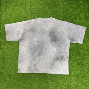 T-shirt pour homme à col rond et manches courtes, tie-dye, coupe ample, 100% coton, tricoté, couleur unie gris, personnalisé - Product Image 5