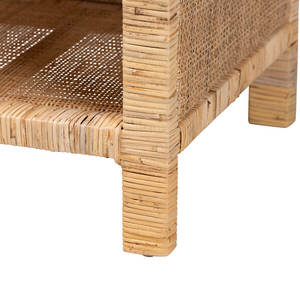 Table de chevet moderne bohème à 1 tiroir en bois d'acajou et rotin naturel Meuble élégant et chic - Product Image 3