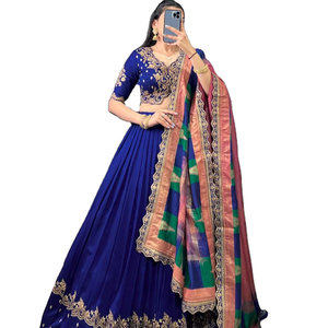 Gujarati Cultural Style Georgette <b>Silk</b> <b>Fabric</b> Sequence & Embroidery Work 1MIN Easy Draped Trendy Lehenga Choli Party 2026 Stole - Product Image 1