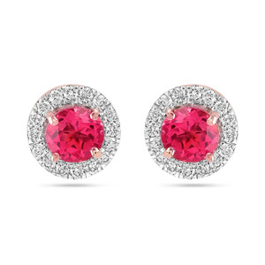 ต่างหูเพชรคลาสสิกทรงรัศมีสีโรสโกลด์ชมพู - Product Image 1