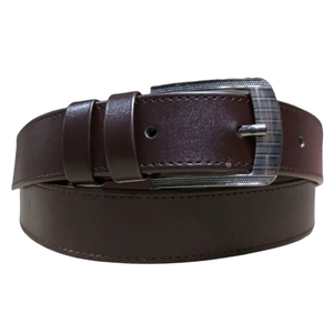 Brown Genuine Leather <b>Belt</b> With <b>Silver</b> Rectangular Pin <b>Buckle</b> Formal Style Solid Color Durable Design - Product Image 1