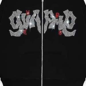 Sweat à capuche unisexe avec fermeture éclair, logo personnalisé, 100% coton, respirant, vêtements d'hiver, nouveau design, embellissement en strass, impression numérique pour hommes - Product Image 5