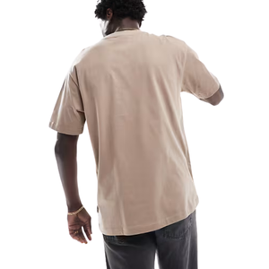 Mens Plain <b>Collarless</b> T <b>Shirt</b> Soft Cotton Casual Short Sleeve Oversized Fit Basic Streetwear Top Autumn Breathable Knitted 220g - Product Image 2