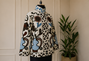 Luxury Handmade Suzani <b>Jacket</b> for <b>Women</b> Ivory Cotton <b>Velvet</b> Botanical Embroidery Ethnic Boho Statement Outerwear - Product Image 1
