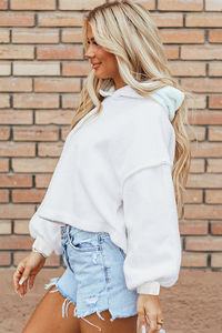 Vente en gros Essentials Sweat à capuche pour femme, coupe ample, manches longues, demi-zip, en molleton de sport, exporté du Bangladesh - Product Image 2