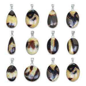 Women's Vintage Hook Brass Silver Plated Bezel Pendant <b>Necklace</b> with Natural Septarian Stone Charming Simple Design - Product Image 1