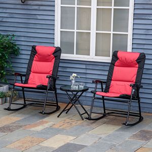 Set di Mobili da Esterno Stile Bistrot in 3 Pezzi: Tavolino in Vetro e 2 Sedie a Dondolo Pieghevoli Imbottite per Veranda e Campeggio - Product Image 2