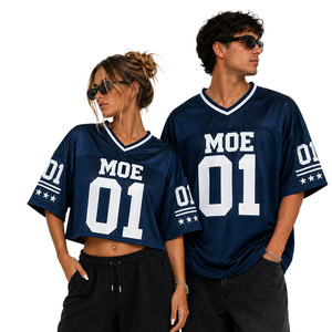 Camiseta Deportiva Personalizada de Fútbol Americano, Unisex, Azul, Corte Cuadrado, Oversize, con Rayas, Cuello en V, Transpirable, para Hombre - Product Image 1