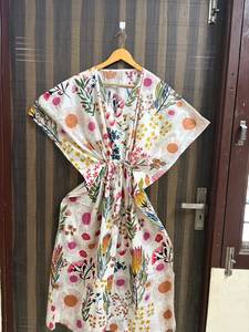 Women's Floral <b>Kaftan</b> Dress Printed Summer <b>Beach</b> Cover up Lounge Wear Boho Maxi Resort Vacation 100% Cotton Batwing Sleeve - Product Image 1