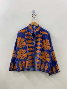 Velvet Embroidered <b>Jacket</b> Reversible <b>Mandarin</b> <b>Collar</b> Floral Quilted Blazer for Autumn Winter Women - Product Image 3