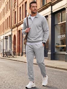 Unisex Gray Quarter-Zip Tracksuit Full Sleeve Solid Color Casual Wear With Side Pockets Regular Fit Autumn Style - Product Image 2