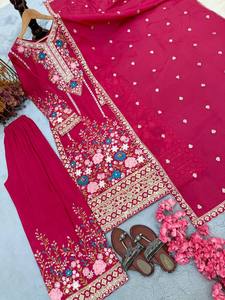 Wholesale Supply Maroon Embroidered <b>Kurta</b> Palazzo Set <b>for</b> <b>Women</b> with Stylish Patterns <b>for</b> Indian Ethnic Fashion Collections - Product Image 5