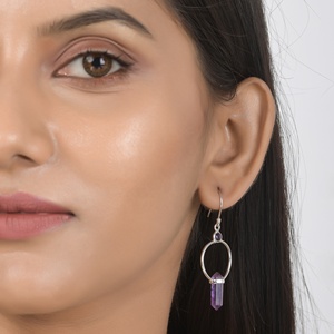Boucles d'oreilles pendantes en argent sterling avec améthyste, bijoux de grossiste, fabricant de bijoux - Product Image 5