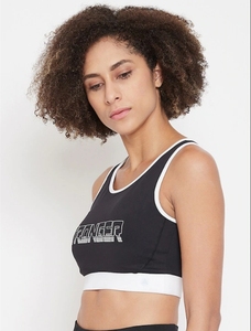 Soutien-gorge de sport dos nageur noir pour femme avec imprimé renforcé, respirant, maintien moyen, idéal pour le fitness et l'entraînement - Product Image 2