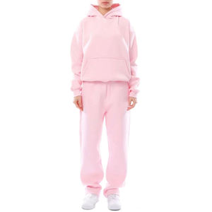 Ensemble de survêtement deux pièces personnalisé OEM pour femme, idéal pour l'hiver, en molleton de coton bleu épais et respirant - Product Image 5