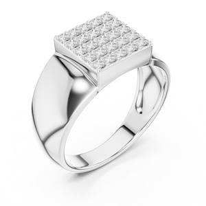 Anillo de Sello para Hombre de Oro Blanco de 18K con Diamantes Cultivados en Laboratorio de Corte Redondo en Racimo Cuadrado, Chapado en Rodio, 1 Quilate, Oro Rosa, Blanco y Amarillo - Product Image 2