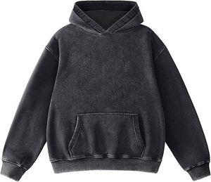 Sweat à capuche noir délavé pour homme, style vintage, coupe oversize, en coton, streetwear, personnalisable, vente en gros OEM - Product Image 6
