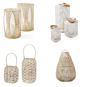 Vietrustic <b>Top</b> Sale Garden Lantern Glass Candle Holder Bamboo Rattan Lantern Wicker Holder Candle - Product Image 1