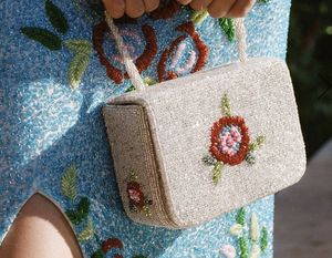 Vintage Beaded Mini <b>Bag</b> With Floral Embroidery Square Shape Single Strap Women's Handmade Purse For Wedding Daily Use - Product Image 1
