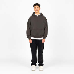 Custom 100% Cotton Oversized Heavyweight Hoodies Men Drop Shoulder Vintage Acid Wash Double Slider Zip Embossed Embroidery XS - Product Image 5