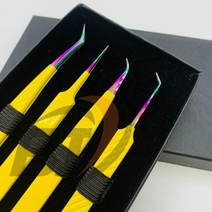 Pinzas de pestañas de acero inoxidable japonesas profesionales amarillo sostenible con punta de volumen de arco iris herramienta de extensión de pestañas de belleza - Product Image 2