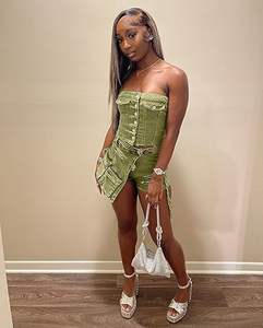 Conjunto de Ropa de Primavera, Verano y Otoño de Calidad de Exportación, Chaqueta Corta con Bordado de Manga Corta y Falda Vaquera de Dos Piezas - Product Image 3