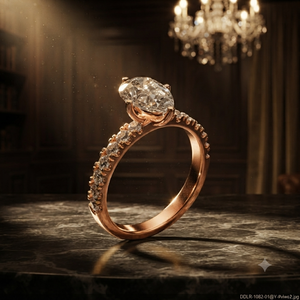 Bague de fiançailles solitaire en or rose avec diamant de laboratoire taille poire et pavé, pour femme - Product Image 1