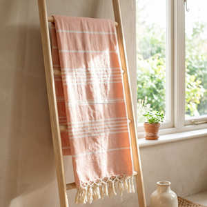 Manta de Algodón Beige con Rayas Finas, Tejida a Mano, para Sofá y Cama, Estilo Escandinavo, Rústico y Decoración Neutral - Product Image 3