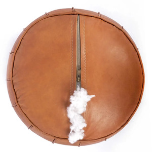 Tan Modern Leather Adjustable Pouf Ottoman Handcrafted Floor Cushion Embroidered Pattern Decorative Seating for Hotel Apartment - Product Image 4