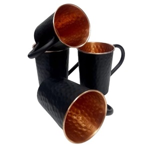 Tasses à Moscow Mule en cuivre noir mat, finition martelée, avec poignée en cuivre rose doré, pour cocktails, bière, café et autres boissons - Product Image 2