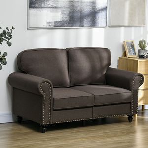 Canapé Chesterfield brun foncé 2 places, petit canapé avec garniture cloutée pour salon et chambre - Product Image 2