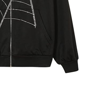 Sudadera Negra con Capucha y Cierre para Hombre, Estampado de Telaraña Brillante, Estilo Casual para Otoño - Product Image 2